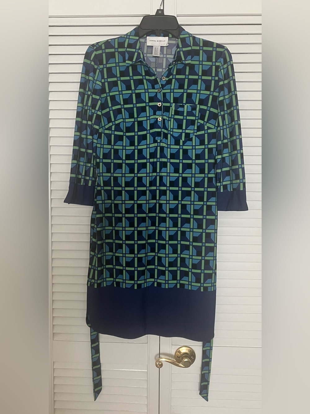 Donna Morgan Green/Blue Geometric Patterned Dress